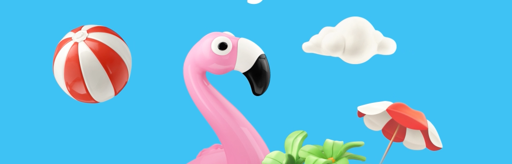Illustrasjon av flamingo i sommeromgivelser.